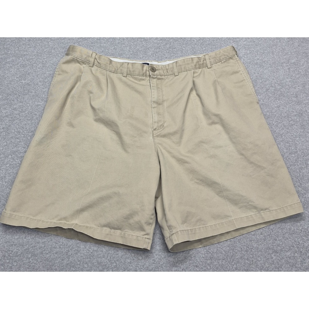 Lands' End Mens 42 Beige Traditional Fit Chino Shorts Flat Front Cotton 9"